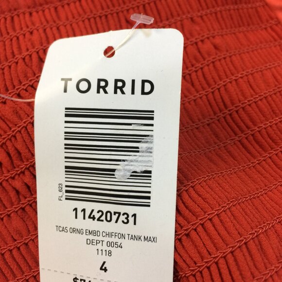 New! Torrid Maxi Tank Dress 4X Plus Orange Chiffon Embroidered Cross Back - Picture 4 of 15